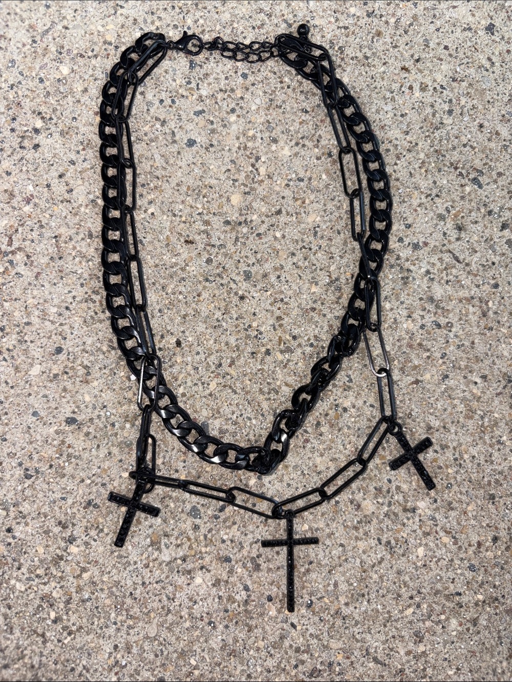 2-Black Layered Cross Necklace - Women Accessories